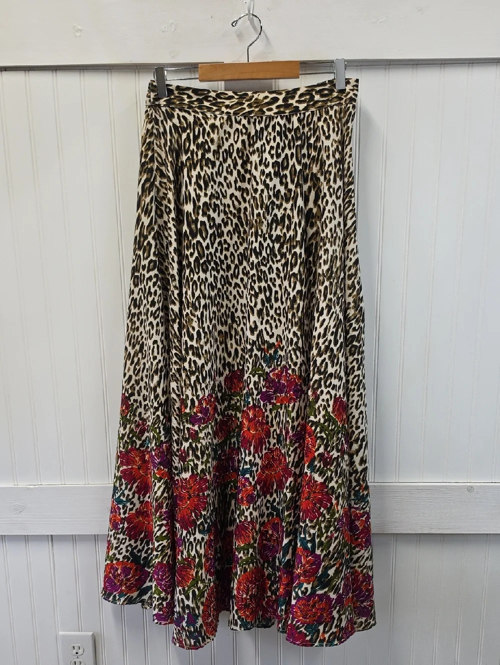 Flint & Moss New York Leopard Red Floral Print Maxi Full Skirt Size XL